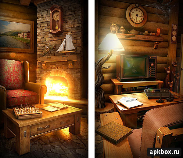 My Log Home iLWP. Обои с живописным интерьером деревянного дома